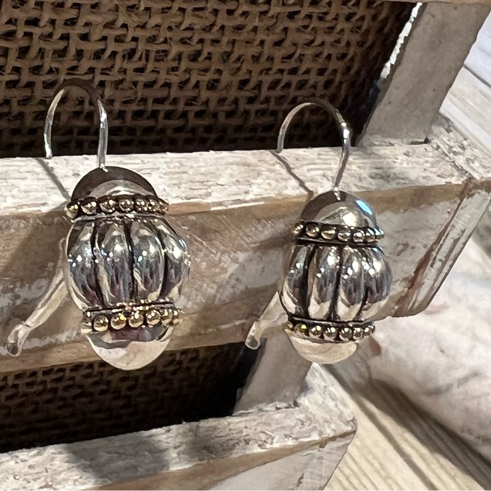 Vintage‎ Inspiration Pendant drop earrings Oval Barrel Shape Silver Tone Tiered - Picture 3 of 7
